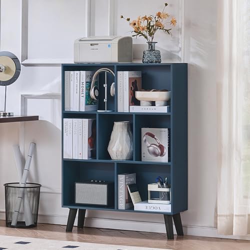 LEYAOYAO Cube Bookshelf, Mid-Century Modern Book Shelf with Legs, Dark Blue by LEYAOYAO-Findtheshiningpointofyourideallife%EF%BC%81