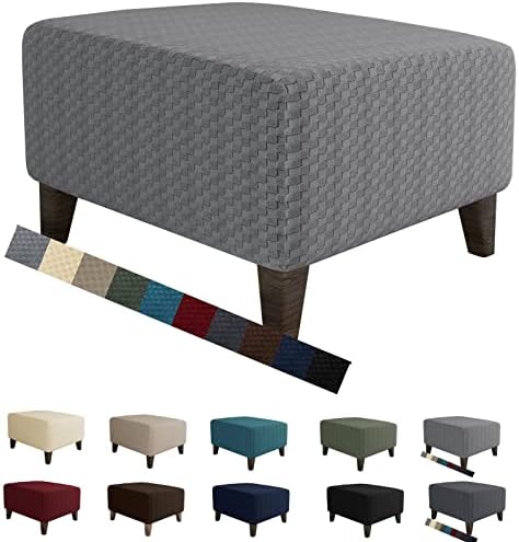 MAXIJIN Jacquard Ottoman Cover Slipcovers Folding Storage Stool Furniture Protector Cover Soft Thick Rectangle Foot Rest Slipcover with Elastic Bottom (Ottoman Large, Light Gray) by MAXIJIN