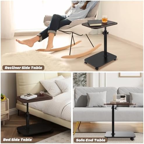 Sofa Armrest Tray Table for Couch, TV Tray Table 360° Flip-Over Panel Design & 360° Swivel Casters Swivel, C Shaped Sofa Side End Table for Couch, Bed, Chair, Living Room(Walnut) - Image 6