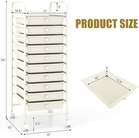 MEDIMALL 10 Drawers Rolling Storage Cart, Multipurpose Craft Storage Cart with Wheels, Mobile Tools Scrapbook Paper Organizer Cart for Office School Home Use - Image 3