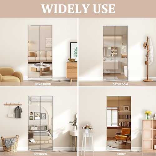 JUBEST Bi Fold Mirror Closet Door with White Steel Frame, Bifolding Mirrored Doors for 36in. x 81in. Door Opening, Hardwares Include, Easy to Install - Image 5