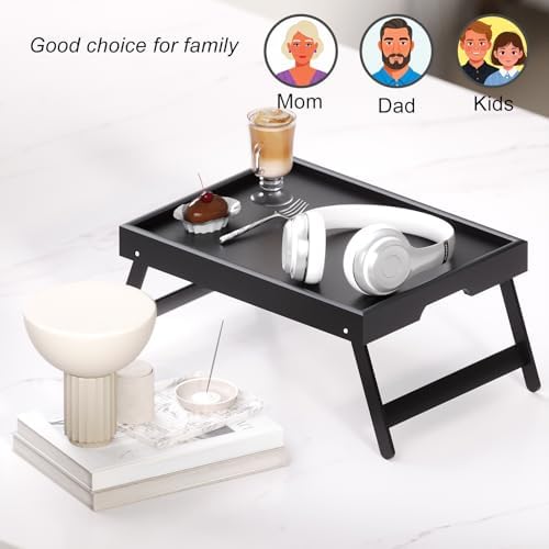 Fibogollo 4 Pack Bamboo Bed Tray Table with Folding Legs,Breakfast Trays,Serving Tray,Laptop Trays for Working,Food Snack Tray for Bed and Sofa(Black) - Image 5