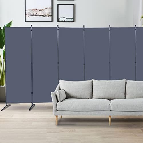 6 Panel Folding Room Divider,204" W x 71.3" H Portable Privacy Screen,Grey - Image 3