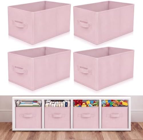 Yinder 4 Pcs Cube Storage Bin, Light Pink 14''x10''x8'' Storage Cubes by Yinder