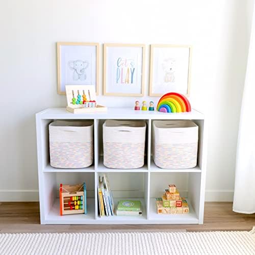 NaturalCozy Storage Cubes 11 Inch Cotton Rope Woven Baskets for Organizing, 3-Pack | Cube Storage Bin | Square Storage Baskets for Shelves Organizer, Classroom, Kids Toy Bins, Closet, Baby Nursery - Image 3