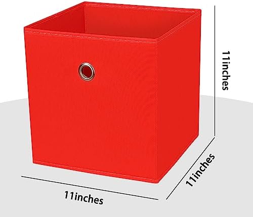 Foldable Storage Cubes Bins ,11 Inch Cloth Storage Cube Fabric Storage Box Cubes Organizer Baskets with Handles for Home Organizer Set of 6 (Red) - Image 2