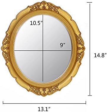 YCHMIR 14.8 x 13.1 inch Oval Wall Mirror Vintage Style Wall Mounted (Gold) - Image 4