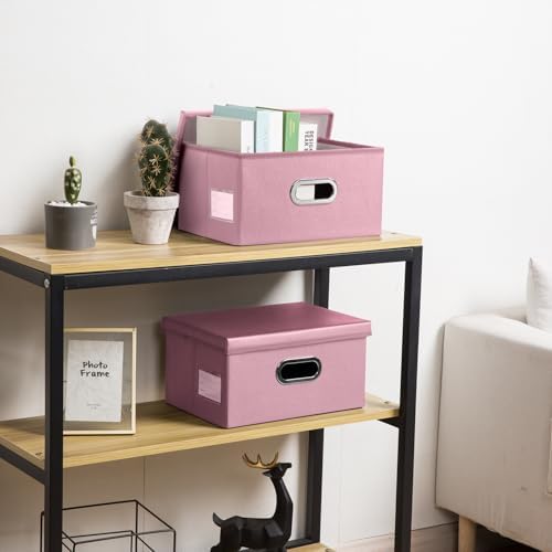 PRANDOM Collapsible Storage Box with Lid [1-Pack] Leather Fabric Foldable Storage Bin Organizer Container Basket Cube with Cover for Home Bedroom Closet Office Nursery Pink (13.6x9.6x6.9) - Image 2