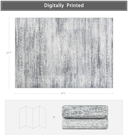 5x7 Washable Area Rugs for Living Room,Bedroom,Dining Room (Grey Cream) - Image 2