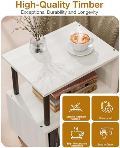 Frylr Small Side Table, End Table and Nightstand with 3-Tier Wood Shelves, Sturdy Metal Frame with 44 LBS Capacity per Shelf, Easy to Assemble for Living Room or Bedroom,Natural Greige - Image 5