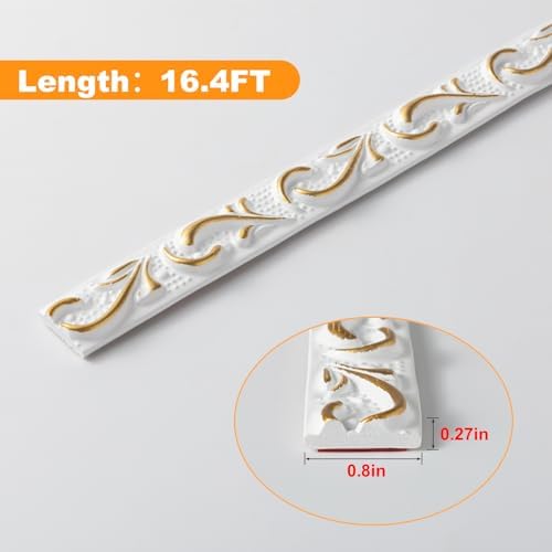 0.8" x49.2 ft Peel and Stick Crown Molding - Ivory Gold Flexible Molding Trim for Wall Accents & Mirror Frames, Vintage Art Deco, 3 Pack - Image 2