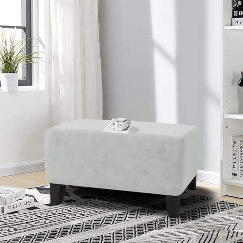 MAXIJIN Velvet Ottoman Cover Rectangular Stretch Square Ottoman Covers Slipcover Rectangle Washable Foot Stool Cover Thick Storage Protector with Elastic Bottom (Ottoman X-Large, Silver Grey) - Image 2