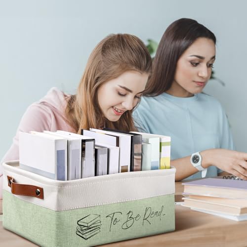 Marsui 1 Pcs TBR Basket Book Storage Bin Bookish Gifts, Green White - Image 5