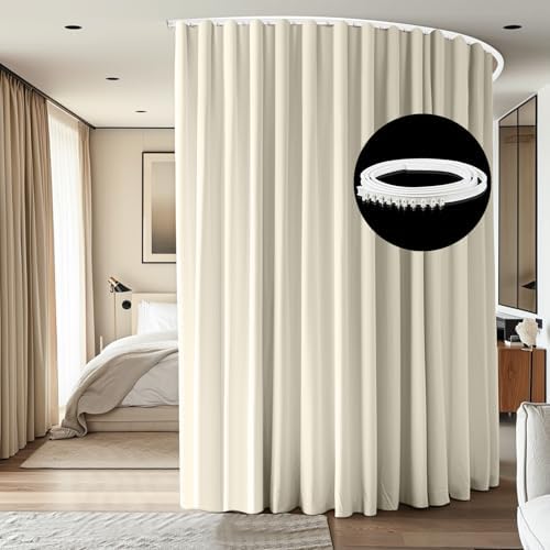 Room Divider Ceiling Mounted Curtains Track Sets Extra Wide Blackout Curtain Flexible Tracks for Bedroom Privacy Partition Separator, 1 Panel Beige Drape and White Rail, W10 x H9ft by CBSROROHome