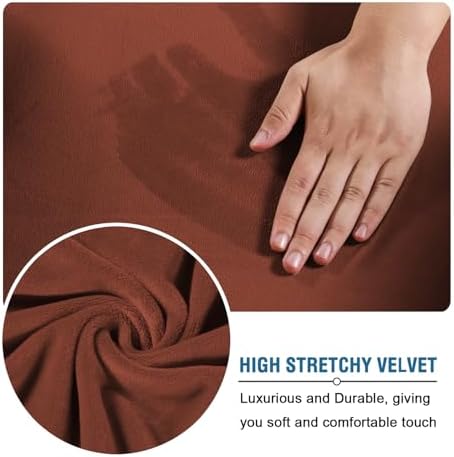 H.VERSAILTEX Real Velvet Plush 3 Piece Stretch Sofa Covers Couch Covers for 2 Cushion Couch Loveseat Covers (Base Cover Plus 2 Individual Cushion Covers) Thick Stay in Place (Medium Sofa, Rust) - Image 5