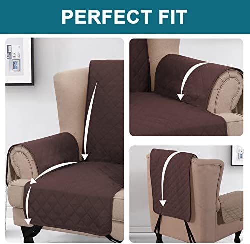Turquoize 100% Waterproof Wing Chair Cover Wing Armchair Slipcovers, Brown - Image 5