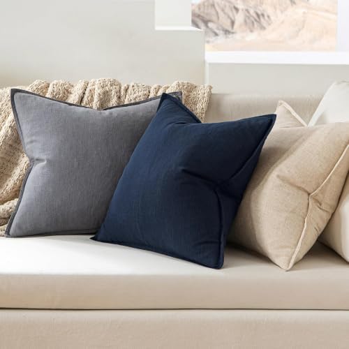MIULEE Decorative Linen Pillow Covers 26x26 Inch Navy Blue - Image 3