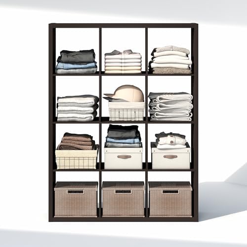 Furinno Cubic Extra Thick 12-Cube Closet Organizers and Storage, Dark Oak - Image 6