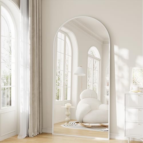 Mirror Full Length, 28"x71" Large Arched Floor Full Length Mirror with Stand, Room Decor Big Full Body Floor Mirror with HD Tempered Glass Aluminum Frame for Bedroom Living Room, White by WISSMILESHOME