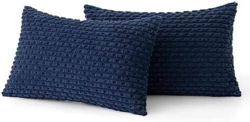 MIULEE Lumbar Decorative Throw Pillow Covers 12x20 Navy Blue Corduroy - Image 6