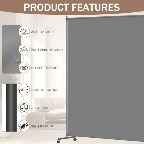 6*6FT Single Panel Room Divider/ Privacy Screen with Caster Wheels & Brakes - Image 2