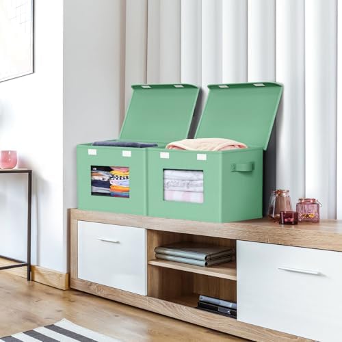 Univivi Fabric Foldable Storage Bins with Lids, 4 Pack, Green - Image 4