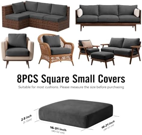 8Pcs Outdoor Cushion Covers, Stretch Patio Furniture Couch Chair Slipcovers - Image 2