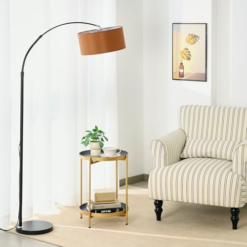 2-Tier Round End Side Table, Small Metal Side Table with Removable Tray, Folding Accent Tables for Living Room, Balcony, Nightstand for Bedroom, Outdoor Tables for Patio, Gold&Grey - Image 5