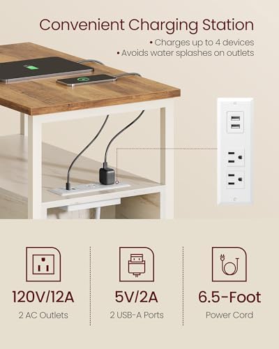 VASAGLE Side End Table with Charging Station, Slim Nightstand with Storage - Image 4