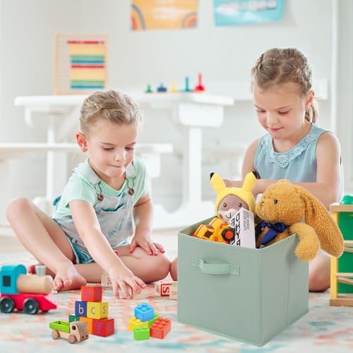 Stero Fabric Storage Bins 6 Pack Fun Colored Durable Storage Cubes with Handles Foldable Cube Baskets for Home, Kids Room, Closet and Toys Organization Cyan, Green, Yellow - Image 5