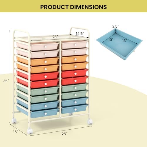 Giantex 20 Drawers Rolling Cart, Mobile Storage Drawer Cart, Classroom Organizer Cart for Office School Supplies Teacher Tools Scrapbook Paper Craft Small Printer, Utility Cart on Wheels, Macaron - Image 3