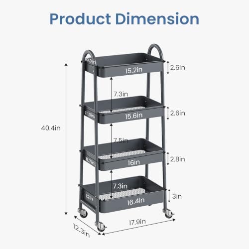 DUMOS 4 Tiers Rolling Utility Cart, Storage Organizer, Shelving Unit - Image 6