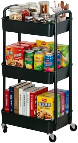 Sywhitta 3-Tier Plastic Rolling Utility Cart with Wheels for Storage,Black by haseverythingyouneed