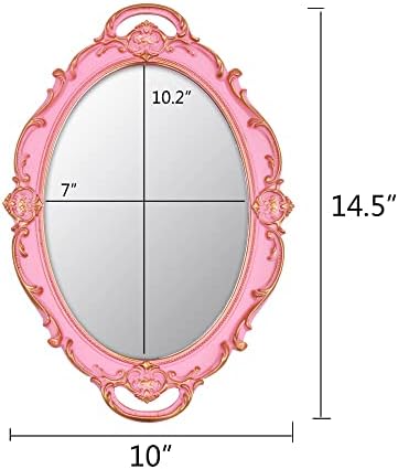 YCHMIR Vintage Small Mirror 14.5 x 10 inch Oval Pink Wall Mirror - Image 4