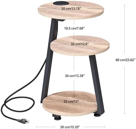 BEWISHOME Round End Table with Charging Station, Greige KTZ51G - Image 3