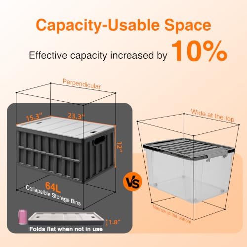Citylife 64L Collapsible Storage Bins with Lids Plastic Storage Containers for Organizing Stackable Storage Box Large Heavy Duty Utility Crates, 4 Packs - Image 4