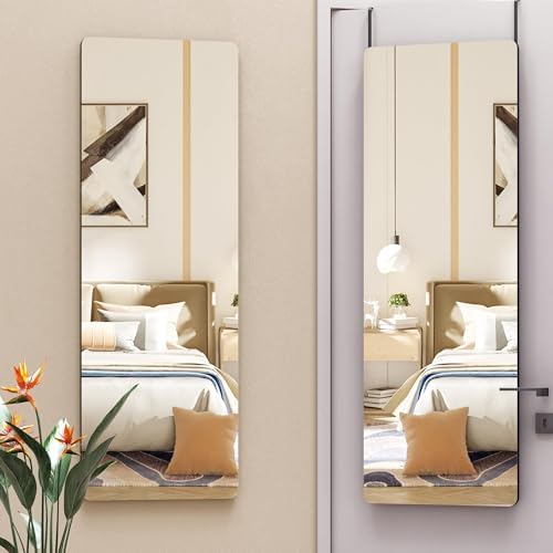 Hasipu Door Mirror Full Length, 47"x 16" Full Body Over The Door Hanging Wall Mounted Mirror for Bedroom, Living Room, Cloakroom, Round Black by Whatssuitableisthebest