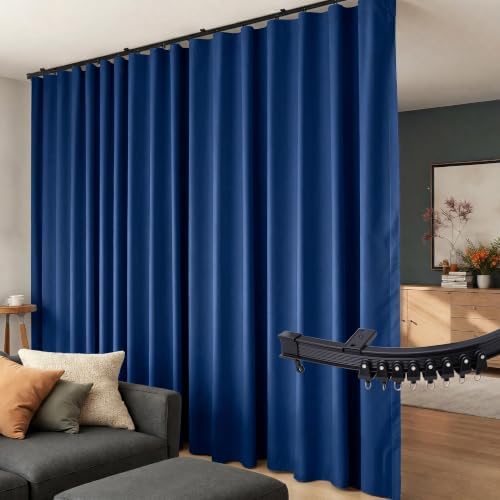 Room Divider Curtains Flexible Ceiling Tracks Set Curtain Track Ceiling Mount Blackout Curtain for Living Room Bedroom Ceiling Curtain Rod Privacy Dividers Panels W100xH108 Navy Blue Drape&Black Rail by Hoeflife