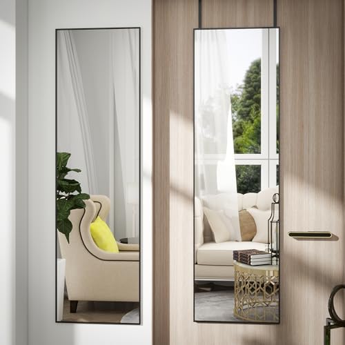 48"x 14" Over the Door Mirror Full Length, Full Body Mirror, Black by JAWGLOW