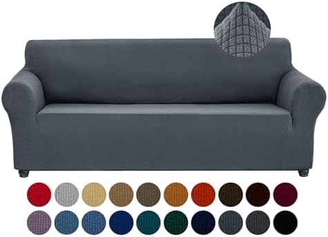 Joccun Stretch Couch Cover Slipcovers, 1-Piece Sofa Covers for 3 Cushion Couch Spandex Jacquard Washable Furniture Protector Cover for Living Room,Kids,Pets(Sofa,Gray) by Joccun