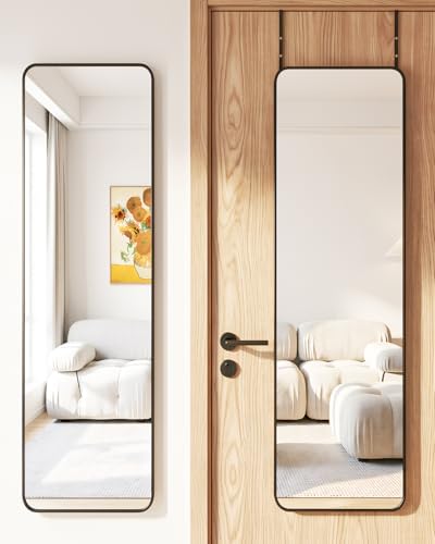 Antok 48"x14" Over the Door Mirror, Full Length Mirror with Stand, Black by AntokMirror