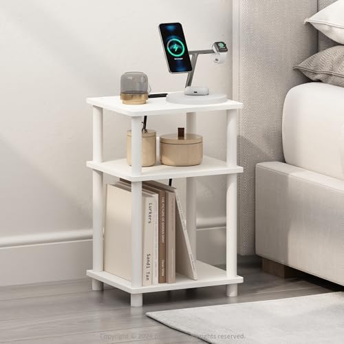 Furinno JUST 3-Tier Night Stand with Charging Station, White - Image 2