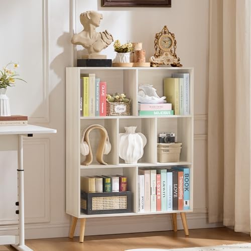 LEYAOYAO Cube Bookshelf, Mid-Century Modern Book Shelf with Legs,Light Grey - Image 3