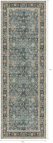2x6 Washable Runner Hallway Rug, Non Slip Vintage Green - Image 2