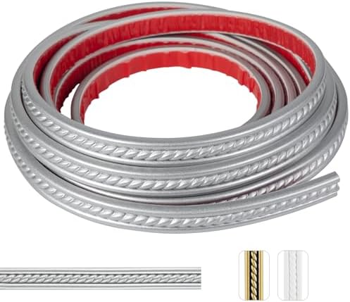 0.8" x16.4FT Silver Peel and Stick Crown Molding - Self-Adhesive PVC Trim with Metallic Finish for Mirror Frames, Cabinet & Decor by TopZenMarketplace