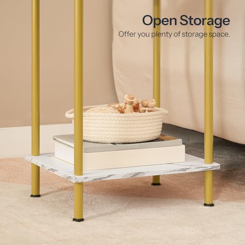 HOOBRO End Tables Set of 2, Small Side Table, Nightstand with 2-Layer Storage Shelves, Sofa Table for Small Spaces, Living Room, Bedroom, Stable Frame, Easy Assembly, Gold and Marble DM09BZP201 - Image 5