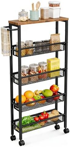 AZERPIAN Slim Rolling Cart 5 Tier Narrow Storage Cart on Wheels with Handle by AZERPIAN