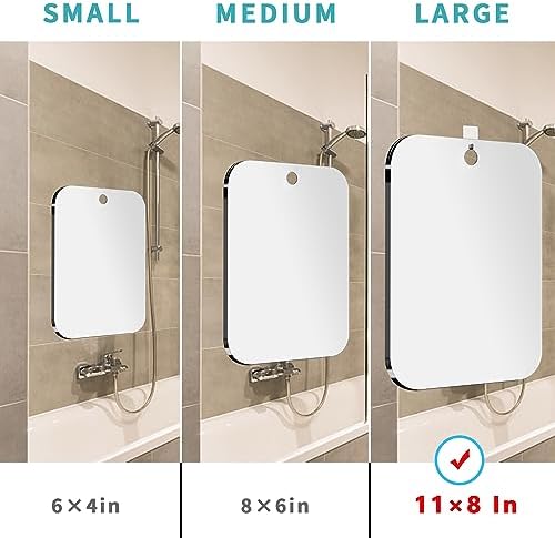 Shatterproof Shower Mirror Fogless for Shaving,(Larger 11x8 Inch) Anti Fog Shaving Mirror Holder NO-Drilling, No Fog Free Waterproof,Small Wall Mounted Bathroom Accessories Camping Hanging Men - Image 3