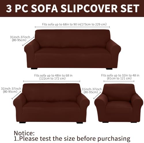 Peryiter 3 Pcs Couch and Loveseat Sofa Covers,Coffee Brown,Milk Silk - Image 2