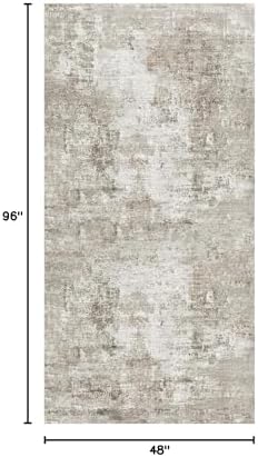 4x8 Washable Area Rug – Non-Slip Rubber Backed Indoor Rug for Entryway, Kitchen, Hallway | Modern Abstract Neutral Low Pile Thin Floor Mat for Bedroom, Living Room, Office (Beige/Grey) - Image 2